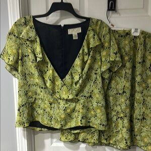 Norton McNaughton Green A-Line Skirt Ruffled Wrap